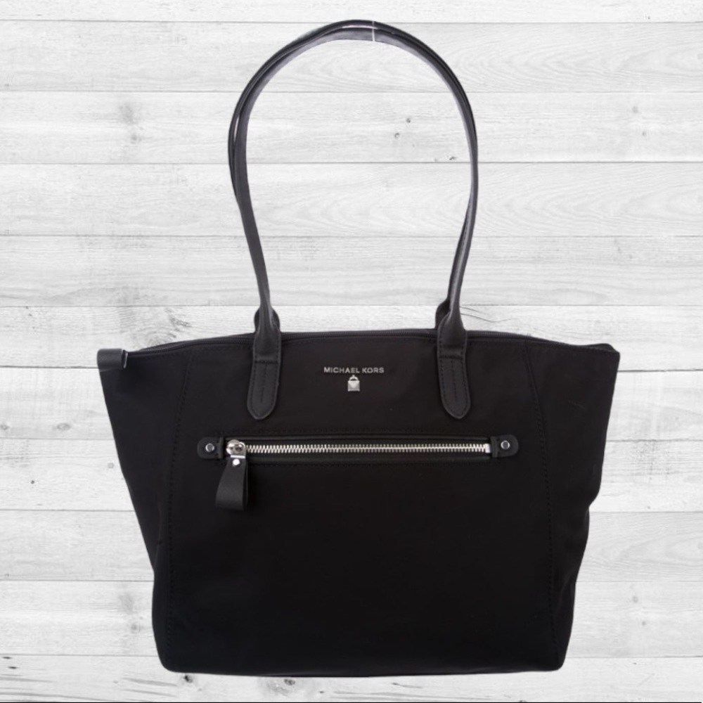Michael Kors Kelsey Black Nylon Zipper Top Closure Tote Handbag